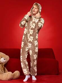 Autumn/Winter Plush Cute Bear Men's Fluffy Sleep Jumpsuit - Multicolor - View 5