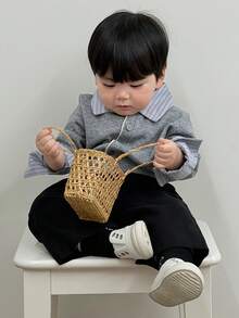 DAZY Toddler Boys' Striped Patchwork Long Sleeve Cardigan, Autumn/Winter - Grey - View 3