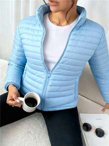 Abrigo de algodón de mujer de manga larga abrigo de invierno - Azul cielo - Ver 4