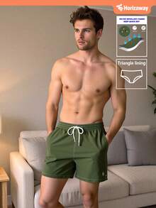 Manfinity Swimmode Quần short đi biển màu trơn thường ngày dành cho nam - xanh quân đội - Xem 9