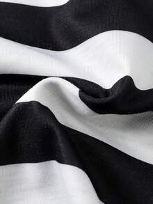 SHEIN Casuvi Kids Boys' Casual Fashion Little Horse Print Ribbed Collar Short Sleeve Polo Shirt Polo Shirt For Kids Striped Shirt Kids Striped Polo Shirt - Black and White - View 8