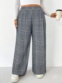 Shapeblank Pantaloni larghi a vita elastica in stile retrò a quadri marroni, caldi e comodi, per uso quotidiano, casual, adatti per donne taglia forte, pantaloni da donna, pantaloni da lavoro, abbigliamento invernale da donna