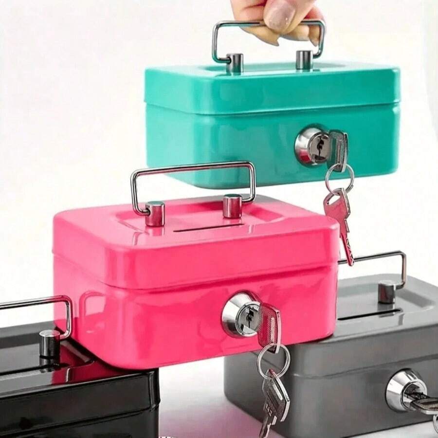 1pc Solid Color Metallic Key Lock Storage Box, Cash Box, Adult Storage, Collection Box, Cash Register, Money Jar Best Gifts For Birthdays And Graduations