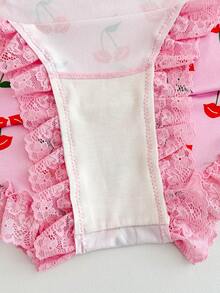 樱花蕾丝边饰牛奶丝束腰连体裤，荷叶边下摆，性感优雅 - 粉色 - 查看 8