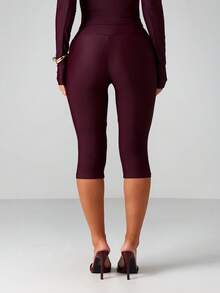MISSGUIDED Quần legging Capri cạp cao thắt nút phía trước, thoải mái và phong cách thường ngày - màu nâu - Xem 2