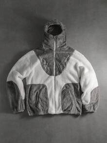 PAVTROS 男士休闲撞色拼接连帽衫，秋冬款，街头风，宽松版型，男款，情侣款，印花款，我爱我的男朋友，朋友款，情侣装，男朋友款 - 彩色 - 查看 4