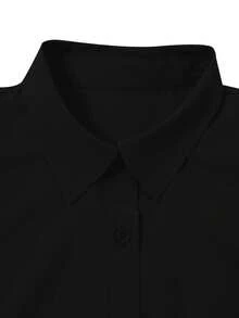 SHEIN LUNE Women Solid Color Long Sleeve Single-Breasted Casual Loose Shirt Fall Cloth For Women - Black - View 3