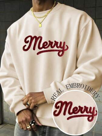 Men's Letter Print Crew Neck Long Sleeve Casual Loose Sweatshirt, Autumn/Winter