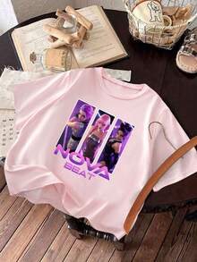 تي شيرت كاجوال قصير الأكمام بطبعة فتاة كرتونية كيوت من نوفا بيت، مناسب للأعلى في الربيع والصيف