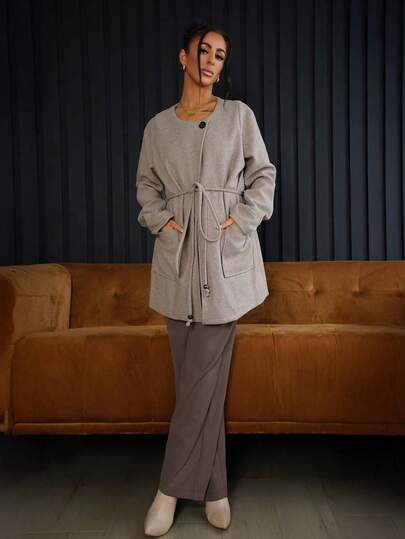 SAYEHFBABY Women's Solid Color Long Sleeve Casual Autumn/Winter New Wool Blend Jacket, Minimalist & Versatile