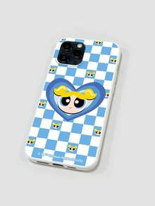 THE POWERPUFF GIRLS X SHEIN Funda de teléfono con estampado de corazones de burbujas blancas lindas, funda de teléfono con estampado a cuadros azul y blanco, estilo dulce y lindo compatible con iPhone y Galaxy, adecuado para uso diario de niñas o como regalo. Funda compatible con iPhone 17 /Air / 17 Pro / 17 Pro Max, cubierta compatible con iPhone y Galaxy Carcasa protectora - Blanco - Ver 7
