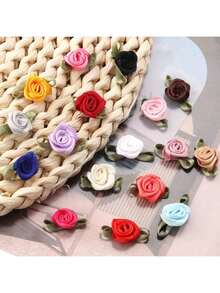 Rosas artificiales de satén hechas a mano, apliques de tela con rosetas para decoración de boda, manualidades y accesorios de costura - Multicolor - Ver 5