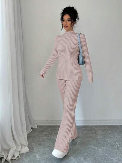 SHEIN PETITE Women's Cream-Colored Top, Holiday, Independence Day, Street Style, Vintage Stockholm Style, Teacher, Office Work Wear, Date Night, Outing, Professional Elegant Versatile Cream Beige Knit Sweater Set, Two Pieces Knit Sweater Top