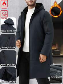 Manfinity Homme 男士休闲保暖拉链连帽羽绒服，秋冬季 - 深灰色 - 查看 2