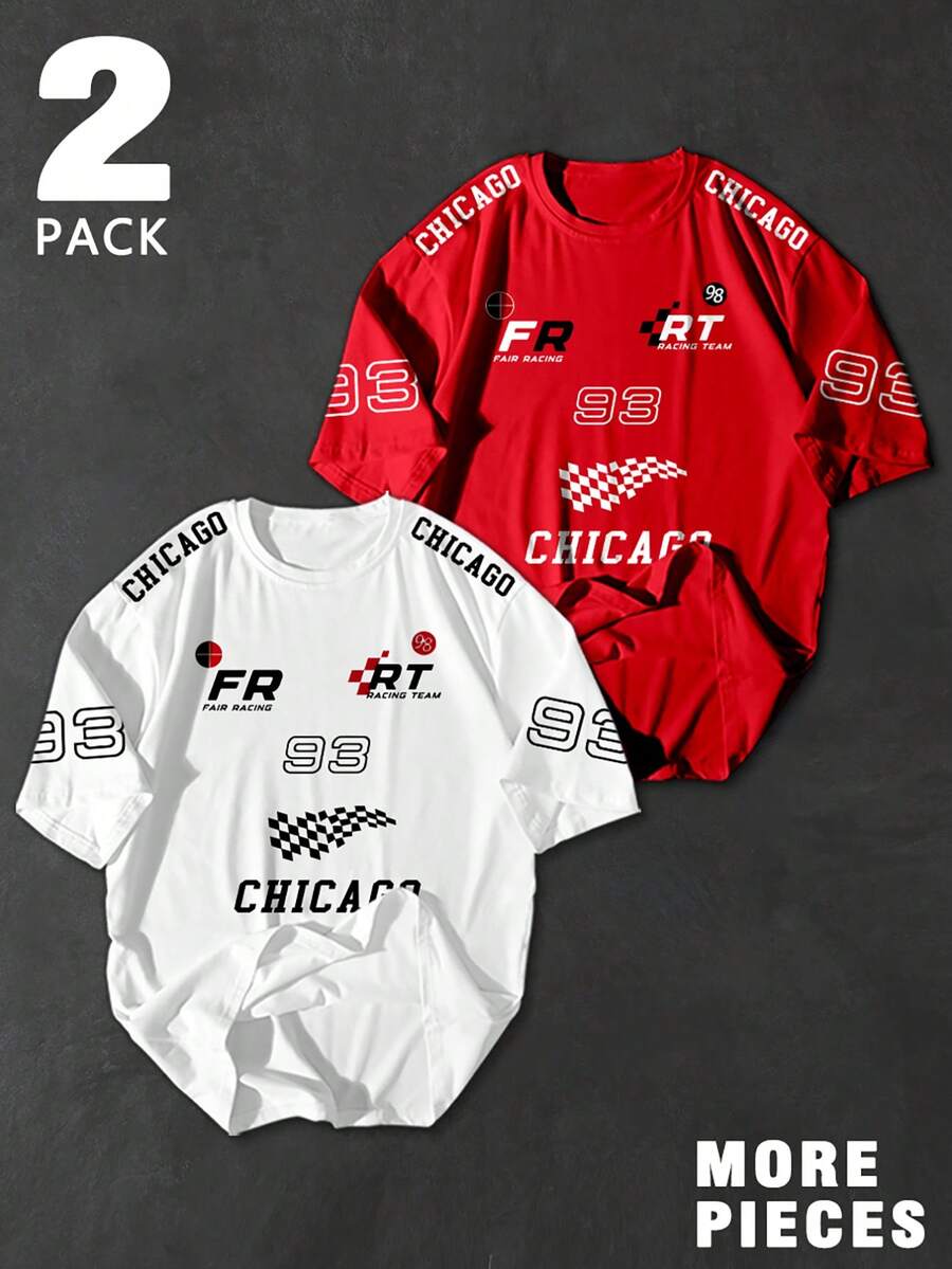 Manfinity EMRG 男士休闲字母印花短袖T恤，夏季 - 彩色 - 查看 1