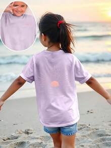 Young Girl Vacation Casual Sun Print Short Sleeve T-Shirt - Mauve Purple - View 1