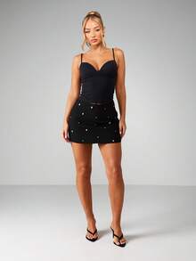 MISSGUIDED Embellished Mini Skirt With Colorful Rhinestone Gems For Party Evening Bodycon Style High Waisted Fashion Club Night Out