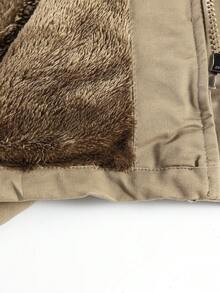 Manfinity Homme Loose Men Long Sleeve Flap Pocket Drawstring Waist Hooded Winter Coat, Tactical Cargo Coat, Old Money Style, For Fall - Khaki - View 6