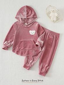 Cozy Pixies 2件套女婴保暖连帽卫衣和松紧腰裤套装 - 粉色 - 查看 7