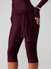 MISSGUIDED Quần legging Capri cạp cao thắt nút phía trước, thoải mái và phong cách thường ngày - màu nâu - Xem 6