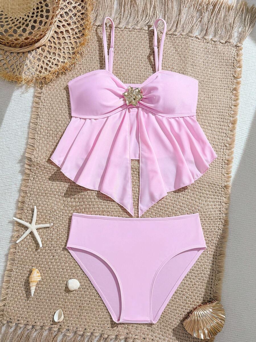 SHEIN Bộ bikini hai mảnh họa tiết hoa cho bé gái tuổi teen, thích hợp cho kỳ nghỉ xuân/hè. Bộ đồ bơi màu hồng có nơ, bộ đồ bơi ba mảnh màu hồng ôm sát, đồ bơi dáng ôm cho bé gái, bộ đồ bơi mùa hè màu hồng, bộ đồ bơi màu hồng có nơ cho bé 12 tuổi, bộ đồ bơi một mảnh có nơ, nơ cho bé gái tuổi teen, kỳ nghỉ hè, đồ bơi giữ nhiệt, lễ hội Giáng sinh, năm mới, lễ tình nhân.