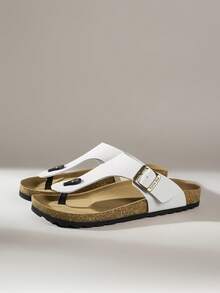 Solecia 女士时尚休闲搭扣细节尖头厚底凉鞋，夏季 - 白色 - 查看 2