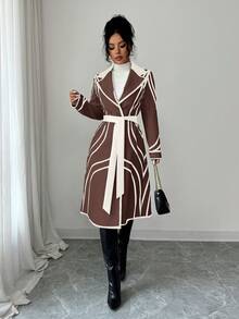 SHEIN Elenzya 优雅奢华复古线条印花高端撞色拼接女式外套，适合派对穿着 - 彩色 - 查看 4