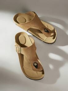 Solecia Women's Casual Buckle Design Flip Flops - Brown - View 6