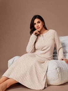 Lazeform 女士大码休闲简约罗纹磨毛长袖长款睡袍，冬季