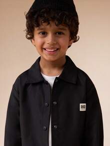SUMWON Boys Button Front Shirt With Members Club Print Short Sleeve Collared Top Casual Everyday School Vacation - Black - View 3