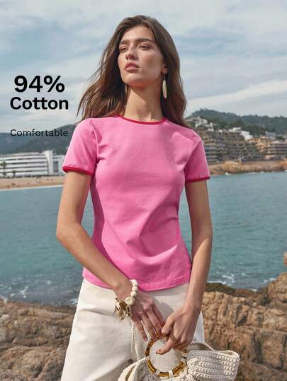 MOTF PREMIUM KORTÄRM T-SHIRT MED KONTRAST