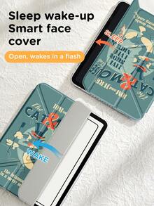 Tom and Jerry Artist x SHEIN 可爱创意卡通图案平板电脑保护套，采用3+Y折叠设计，具备自动唤醒/睡眠功能和内置笔槽，防震时尚，兼容三星Galaxy Tab、iPad（A16）第11代11英寸（2025款）和iPad第7/8/9代（10.2英寸）。 - 彩色 - 查看 6