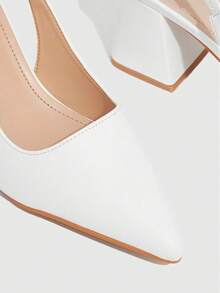 Zapatos de mujer destalonados punta fina tiras abiertas tacón grueso estilo minimalista oficina eventos zapatos blancos - Blanco - Ver 3