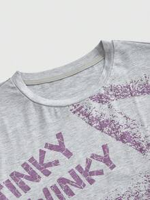 Teletubbies X ROMWE 女士字母卡通图案圆领宽松短袖T恤 - 灰色 - 查看 4