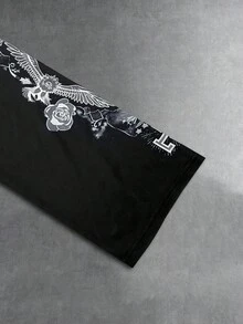 Manfinity EMRG 男士休闲时尚街头耶稣标语印花长袖短款T恤，春秋季耶稣黑色衬衫 - 彩色 - 查看 4