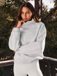 GLOWMODE Everyday Fleece Winter Soft Warm High Neck Relaxed Fit Waist Length Sweatshirt Autumn Winter Outdoors Daily Casual Wear - Grau - Übersicht 1