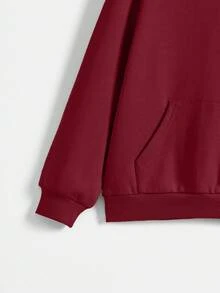 SHEIN Tween Boy Kangaroo Pocket Drop Shoulder Sweatshirt, Cute Casual Suitable For Spring/Autumn Daily Wear - Red - View 3