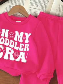 SHEIN ModeFlare Wear 女婴针织柔软套头连帽衫套装，加厚款，适合秋冬季 - 玫紅色 - 查看 4