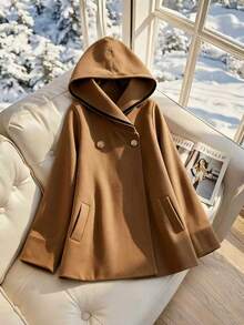 Franclia New Autumn/Winter Hooded Loose Wool Khaki Coat, Commuter Style