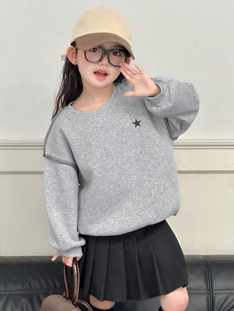 Young Girl Fall Thermal Lined Printed Sweatshirt