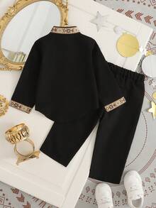 中东风格传统刺绣长袖上衣和裤子套装，适合男婴 - 黑色 - 查看 2