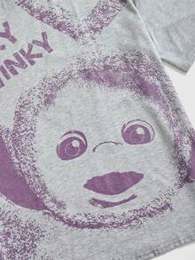 Teletubbies X ROMWE 女士字母卡通图案圆领宽松短袖T恤 - 灰色 - 查看 2