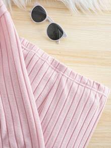 SHEIN Explorewe 2pcs/Set Tween GirlsRibbed Hoodie Top With Asymmetrical Hem And Leggings - Pink - View 6