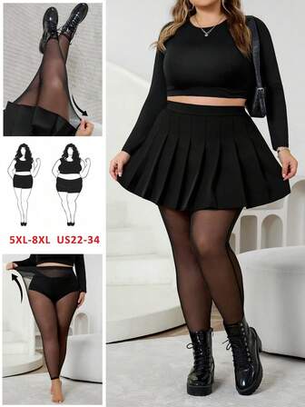 SHEIN CURVE+ Leggings de malla transparente para mujer de talla grande/2026/Año Nuevo