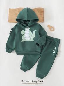 Cozy Pixies Baby Boy Loose Casual Comfortable Hooded Pullover Sweatshirt Set With Dinosaur Pattern  Fashion - Multicolor - View 6