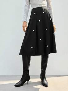 Maija Gonna a vita alta con design plissettato, versatile gonna a-line, gonna natalizia per donne, gonna per Capodanno, gonna nera per donna - nero - Visualizzare 7