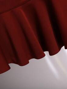 Chiquease 女士优雅水钻搭扣荷叶边腰身上衣，酒红色，适合办公室穿着。 - 酒紅色 - 查看 8