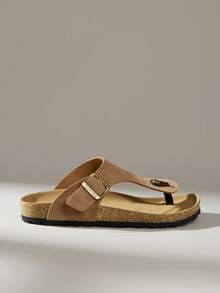 Solecia Women's Fashionable Casual Buckle Detail Post Toe Flatform Sandals, Summer - Khaki - View 6