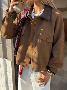 DAZY Women's Retro Commuter Jacket, Fashionable For Autumn Y2k - Brown - View 4