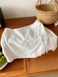 Comfortcana 女士休闲日常通勤简约纯色系带开衩裙裤，夏季 - 白色 - 查看 5